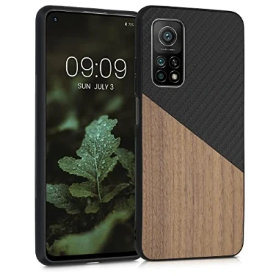 Bild av kwmobile fodral kompatibelt med Xiaomi Mi 10T/Mi 10T Pro hårt telefonskydd TPU stötfångare och trä/kolbaksida mörkbrun