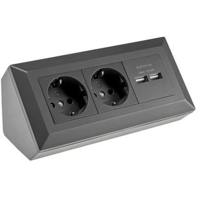 Bild av Grenuttag hörnuttag 2 vägs skyddskontaktuttag x USB A 3,1 svart