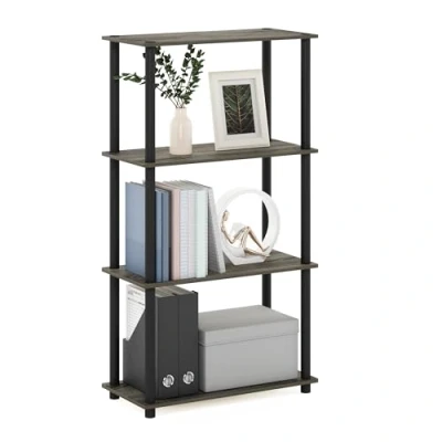 Bild av Furinno Turn N Tube 4 stegs multifunktionshylla, fransk ek grå/svart, 59,9 (bredd) x 109,9 (höjd) 29,7 (djup) cm