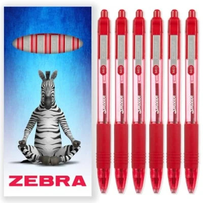Bild av Zebra Z Grip Smooth Ink infällbar kulspetspenna 1,0 mm spets paket med 6 pennor i presentförpackning röd