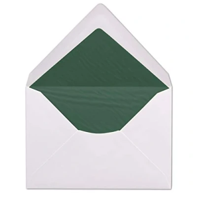 Bild av Glüxx agent 100 din C6 kuvert vit fodrad med mörkgrönt silkespapper 11,4 x 16,2 cm /m2 våtlimning brevfodral utan fönster från glöd