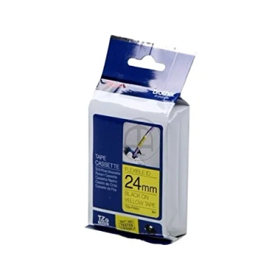 Bild av Brother TZe FX651 etikettbandkassett, svart på gul, 24 mm (B) x 8 M (L), flexibelt ID, äkta tillbehör