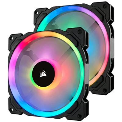 Bild av Corsair LL140 RGB LED PWM PC höljefläkt (140 mm Dual Light Loop LED, tvåpack med Lighting Node PRO) svart