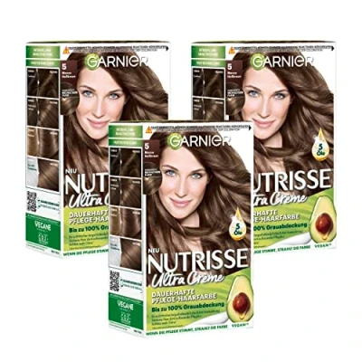 Bild av Garnier Nutrisse permanent vårdande hårfärg med närande fruktoljor, färg 8 veckors stöd, ultra krämnyans, 050 mocka