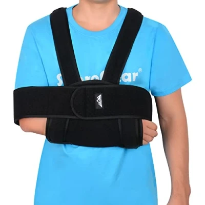 Bild av supregear Arm Sling Axel Immobilizer, Justerbar Bekväm Axelarm Immobilizer Swathe Andningsbar Axelstöd Stödstöd för Skadad Arm/Hand/Armbåge, Svart