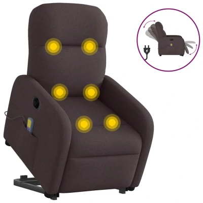 Bild av Elektrisk massagefåtölj med uppresningshjälp mörkbrun tyg