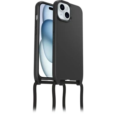 Bild av Otterbox React Necklace Case med MagSafe för iPhone 15, ultratunnt, skyddande skal justerbart och avtagtart halsband, testad till militärstandard, Svart