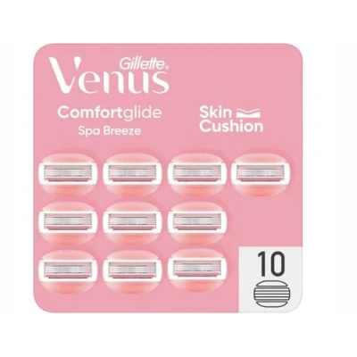 Bild av Gillette Venus Comfortglide Spa Breeze damrakhyvelpåfyllningar 10 pack, 3 inbyggda blad, för en jämn och djup rakning som håller