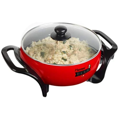 Bild av Bestron Partypanna, XL multifunktionspanna med glaslock i italiensk design, non stick belagd, 1 500 W, röd/svart