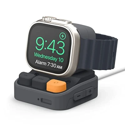 Bild av elago W9 Laddningsställ Kompatibel med Apple Watch Ultra 2 &amp; 1, Series 9/8/7/6/5/4/3/2/1/SE, Samsung Galaxy 6, 6 Classic, 5, 5 Pro, Kabel Hantering [Kabel Ingår ej] (Mörkgrå)