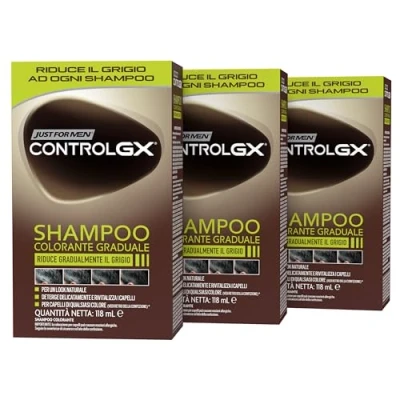 Bild av Just For Men Control GX, herrfärgschampo. Färg och hårfärg, minskar gradvis grått, för ett naturligt utseende (3 förpackningar)
