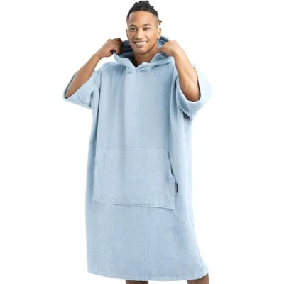 Bild av HOMELEVEL Unisex ombytesrock för herr/dam, handduk, poncho, bomullsfrotté, huva, surfponcho män &amp; kvinnor, strand, simning, vuxenstorlek L/XL, brungrå