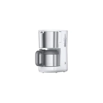 Bild av Braun PurShine KF1505 WH filterkaffebryggare, 1,2 l termoskanna i rostfritt stål för upp till 9 koppar, OptiBrew system, droppstoppfunktion, svängbar filterkorg, automatisk avstängning, 1000 W, vit