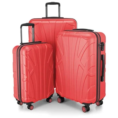 Bild av Suitline Koffer i 3 Größen, Vagnset Rollkoffer Hartschalen Reisekoffer (55 cm, 66 76 cm) Zwillingsrollen, 15 Verschiedene Farben, Korall, SET OF 3, Bagageset