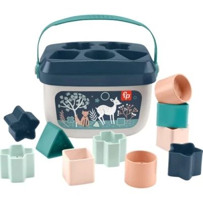 Bild av Fisher Price HJP20 Baby&#039;s first building blocks Navy blue fawn, Set med 10 byggklossar att stapla och sortera, Byggleksaker, Babyleksaker för småbarn från 6 månader uppåt