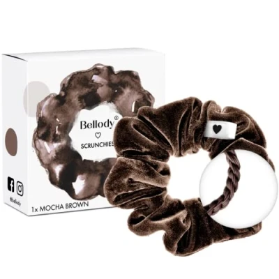 Bild av Bellody® Scrunchies sammet sammetslent mjuk, starkt grepp, sammets look, exklusiva färger (1 styck mocha brun) hårband scrunchie i brunt