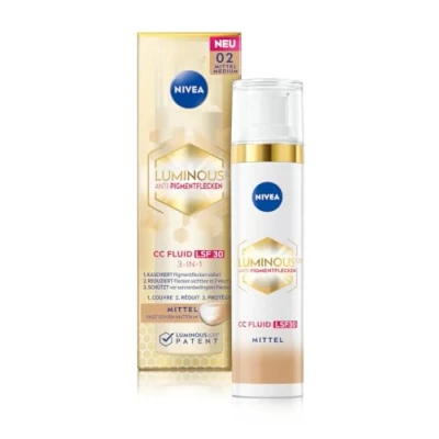Bild av NIVEA Luminous 630 anti Pigmentfläckar CC Fluid SPF 30 för medelstora hudtoner, Cream med hyaluron och mikroinkapslade färgpigment, dagkräm en jämn hy (40 ml)