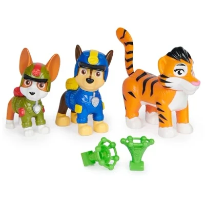 Bild av PAW Patrol Jungle Pups Hero figurset med 2 hundfigurer (Chase &amp; Tracker) och en tigerfigur kastfunktion, leksak lämplig för barn från 3 år