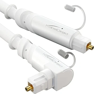 Bild av KabelDirekt TOSLINK kabel 90 vinklad med 0% signalförlust 1,5 m optisk ljudkabel (TOSLINK till TOSLINK, S/PDIF, fiberkabel för hemmabio, förstärkare, PS4, Xbox, Gaming, vit)