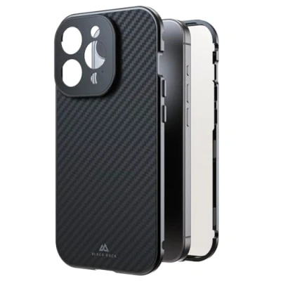 Bild av Black Rock Fodral för iPhone 15 Pro kolbelagd kameraskydd metallram 360 fullt skydd kompatibel med trådlös laddning ultratunn tunn
