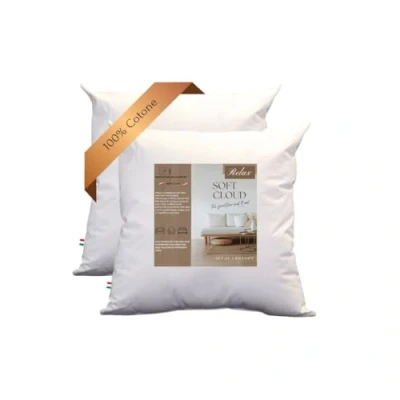 Bild av GM Soft Cloud Soffkudde, set om 2, 40 x 40, multifunktionell kudde, 2 delad dekorativ innerkudde med allergivänlig fiberfyllning fodrad 100 % färskt bomullstyg Tillverkad i Italien