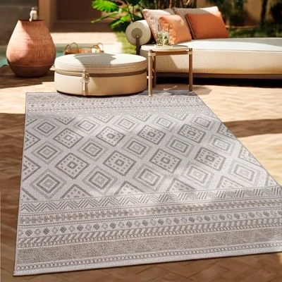 Bild av Paco Home Matta Utomhus Balkong Terrass Köksmatta Modernt Boho Style, Storlek:160x220 cm, Färg:Beige 2