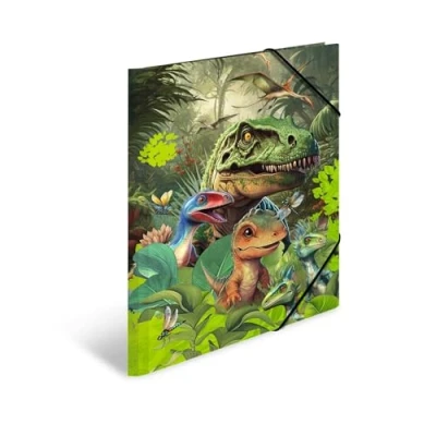 Bild av HERMA 19576 Samlarmapp A3 Dino World, barn hörnspännarmapp av kartong med innertryck och elastiskt band, stabil mapp för pojkar flickor