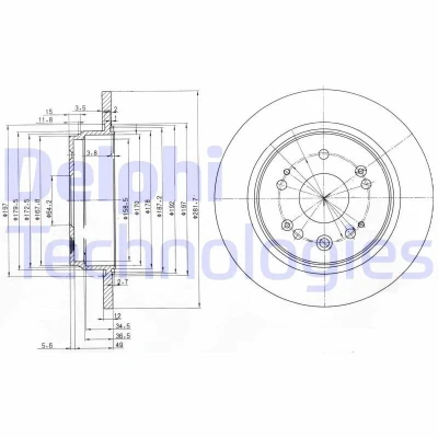 Bild av DELPHI BG3797 Disque de frein 282 12 5 plein huilé non traité sans roulement roue, bague ABS HONDA: FR V, Stream I