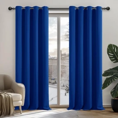 Bild av Deconovo mörkläggningsgardiner med öljetter gardin vardagsrum, 240x135cm (höjd x bredd), kungsblå, uppsättning 2