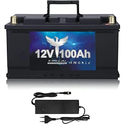 Bild av Elfhub 12 V 100 Ah LiFePO4 PLUS litiumbatteri med USB port, djupcykel batteri förbättrad A BMS, max. 1280 W energi, upp till 15 000 cykler för husbil, solkraft, trolling motor och camping