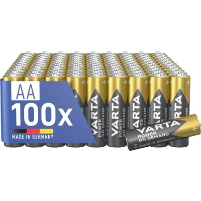 Bild av VARTA Batterier AA, paket med 100, Power on Demand, Alkalisk, 1,5V, ekologiska förpackningar, för datortillbehör, Smart Home enheter, Made in Germany