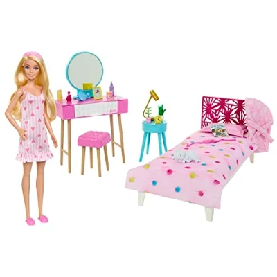 Bild av Barbie Lekset för dockor och sovrum, möbler 20+ tillbehör berättande, inklusive dräkt kattunge, HPT55