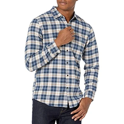 Bild av Amazon Essentials Men&#039;s Långärmad rutig flanellskjorta smal passform (färger i begränsad upplaga), Blå Brun Rutig, S