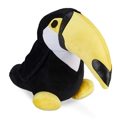 Bild av Relaxdays Dörrstopp tukan, för golv, tyg mjuk, dekorativ dörrbuffär inuti, 1 kg tung, 20 cm hög, svart/gul, st