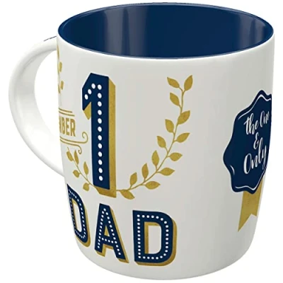 Bild av Nostalgic Art Kaffemugg i retrostil, Number 1 Dad Presentidé för pappa, av keramik, rolig vintagedesign med ordspråk, 330 ml