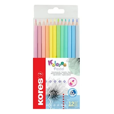 Bild av Kores Kolores pastell 12 färgpennor, triangulär form färgpennor med pastellnyanser för vitt, mörkt och hantverkspapper set blandade färger, 1 pack