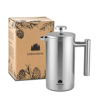 Bild av Groenenberg fransk press i kaffepress isolerad cafetiere rostfritt stål kaffebryggare olika storlekar 2 koppar till 4 (1000 ml)