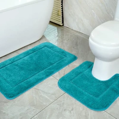 Bild av SOANNY Set med 2 Badmattor Turkos, Mikrofiber Mjuk, Antisladd, 53 x 86 cm och 50