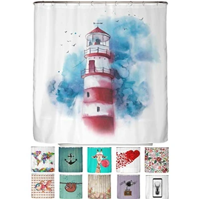 Bild av arteneur® Duschdraperi, mögelbeständigt, 180 x 200 cm, återvunnet med Oeko Tex standard 100, viktad fåll, ogenomskinligt, vattentätt, tvättbart, 12 ringar och e bok, fyr