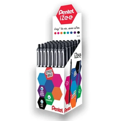 Bild av Pentel iZee BX470 A set med 48 infällbara kulspetspennor metallklämma, 1 mm bred spets, svart