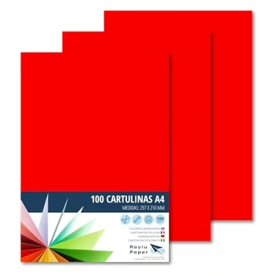 Bild av RAYLU PAPER färgade papper A4, 100 st. ark, 180 g/m², 210 x 297 mm, färgat för kontor och hantverk (tomatröd)