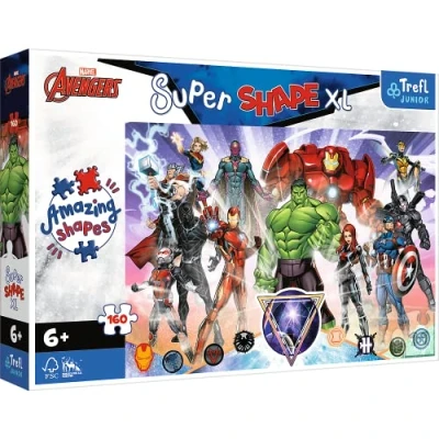 Bild av Trefl Junior Marvel The Avengers, Hämnarnas Mod Avengers Puzzle 160 XL Super Shape Galna Formpussel, Stora Bitar, Färgglada Pussel Med Sagofigurer, Kul för Barn Från 6 år