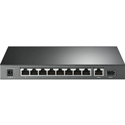 Bild av TP Link TL SG1210P Gigabit PoE LAN switch med 10 portar (8 PoE+ portar, 1 SFP port, 63 W, IEEE 802.3af/at, Plug and play installation, QoS, IGMP och fläktlös) svart