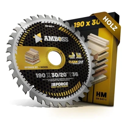 Bild av Cirkelsågklinga av hårdmetall 190 x 30 20 mm, tand 36 växeltand för batteridrivna verktyg, trä, allround. Amboss Werkzeuge® Sågklinga mm + reduceringsring 2030 lämplig