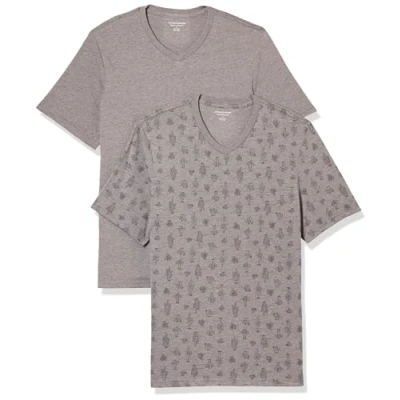 Bild av Amazon Essentials kortärmad v ringad t shirt för män (finns i stor och lång), 2 pack, grå ljung kaktus, XX Large