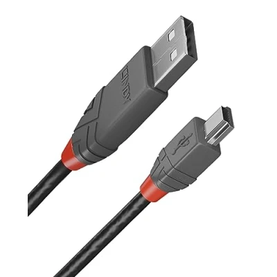Bild av Lindy 5 m USB 2.0 typ A till mini B kabel, Anthra Line, pro Range, guldpläterade kontakter, dubbelskärmad, hållbar, flexibel kameror, hårddiskar, GPS, spelkontroller, musikutrustning etc.