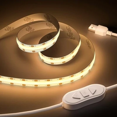 Bild av OULARA USB COB LED remsa 5 V varm vit 2 700 K, 3 m, dimbara 960 lysdioder, remsor, ljus, flexibla remsor med minnesfunktion för TV bakgrundsbelysning, sovrum, spegel
