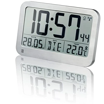 Bild av Bresser Optus digital väggklocka MyTime MC LCD väggbordsklocka 225 x 150 mm med termometer, silver
