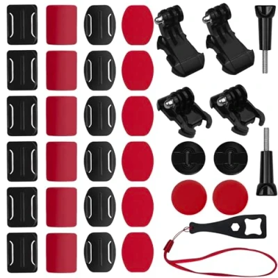 Bild av Baxcdyswe 35 st självhäftande fäste böjd och platt kompatibel med Gopro Hero 12, 11, 10, 9, 8, 7, 6, 5, Session, 4, 3, 3+, 2, 1 Action Cameras, hjälmstöd Cam Kit ersättning