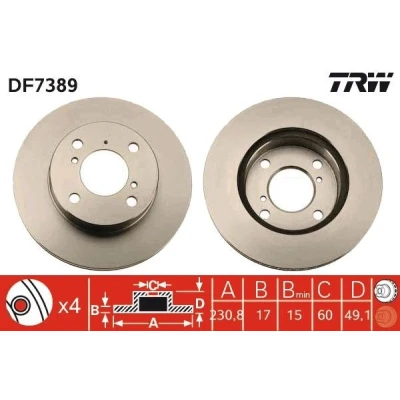 Bild av TRW DF7389 Disque de frein 231 17 4 100 ventilé peint SUZUKI: Celerio, Alto VI, Wagon R+ I 3/5 portes